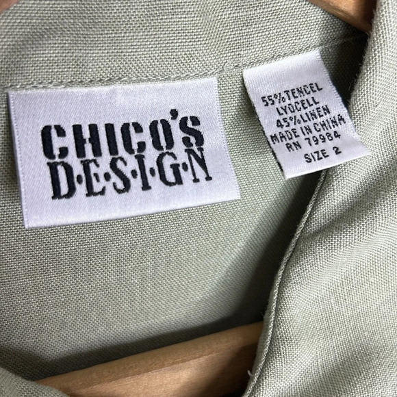 CHICO’S Design Vintage Linen Blend Mother of Pearl Shell Button Up Collard Shirt - Picture 8 of 10